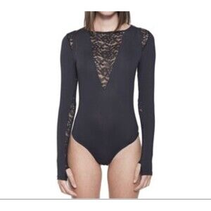 Topsecret Black Lace Detail Long Sleeve Bodysuit XS